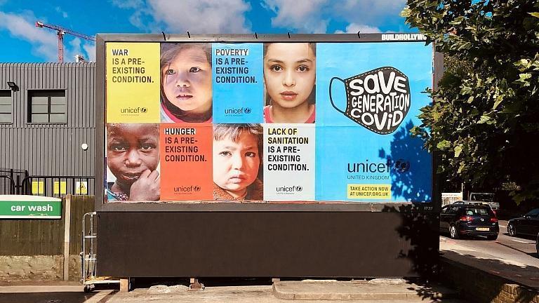 Unicef charity billboard poster about the effects of COVID-19